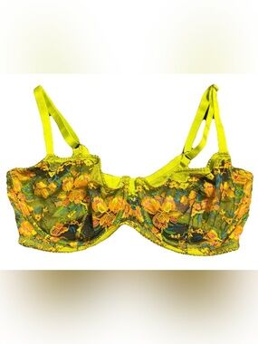 Savage X Fenty Neon Floral Lace Underwire Bra 36DDD Y2K